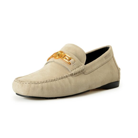 Versace Men's 100% Suede Leather Gold Medusa Driver Loafers Shoes US 11 IT 44